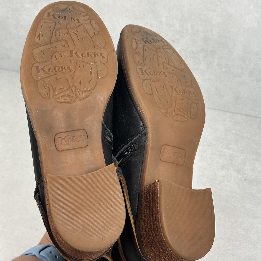 Korks Boots Womens Size 8.5 Black Leather Ankle Block Heel Western Zip Lace Up - Picture 8 of 10